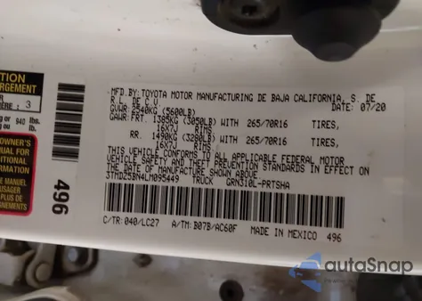 2020 Toyota Tacoma Trd Off-Road z USA, uszkodzony, nr VIN 3TMDZ5BN4LM095449